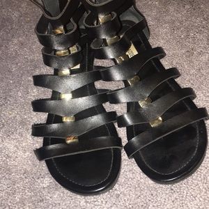 Steve Madden Black & Gold Sandals.